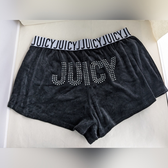 Juicy Couture Black Velvet Rhinestone Sleep Pajama Shorts Sz L - Picture 1 of 5